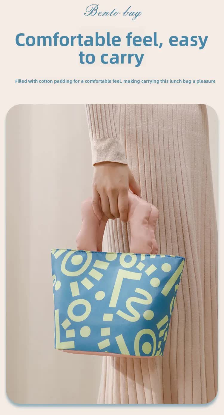 Insulated Lunch Bag Tote Fashion Graffiti Print with Soft Padded Handle Waterproof Thermal Cooler Bento Case for Work School and Picnics Blue with Purple Handle - Image 6