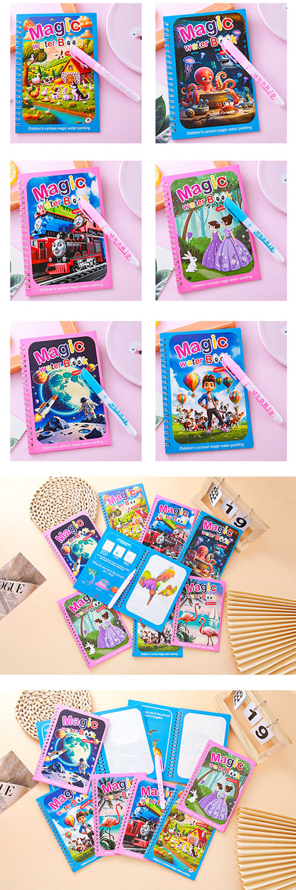 2 PCS Magic Water Colouring Book Reusable Mess Free Painting Set Dinosaur and Flamingo Themes with Refillable Water Pens for Kids Travel Activity and Educational Art - Image 3