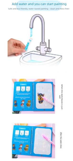 2 PCS Magic Water Colouring Book Reusable Mess Free Painting Set Dinosaur and Flamingo Themes with Refillable Water Pens for Kids Travel Activity and Educational Art - Image 4