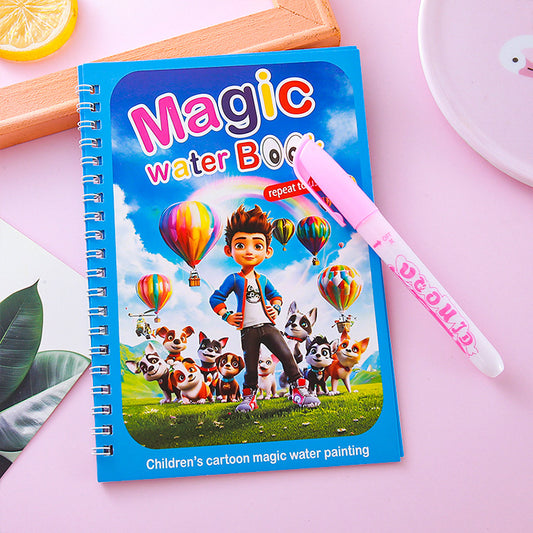 2 PCS Magic Water Colouring Book Reusable Mess Free Painting Set Space Astronaut and Cartoon Puppy Themes with Refillable Water Pens for Kids Travel Activity