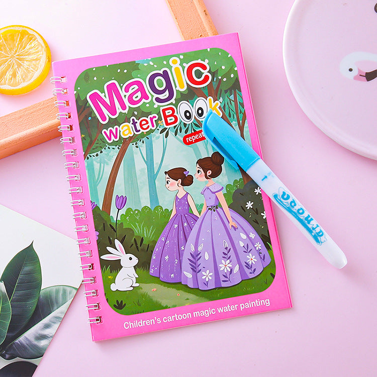 2 PCS Magic Water Colouring Book Reusable Mess Free Painting Set Animal Farm and Fairy Princess Themes with Refillable Water Pens for Kids Travel Activity - Image 2