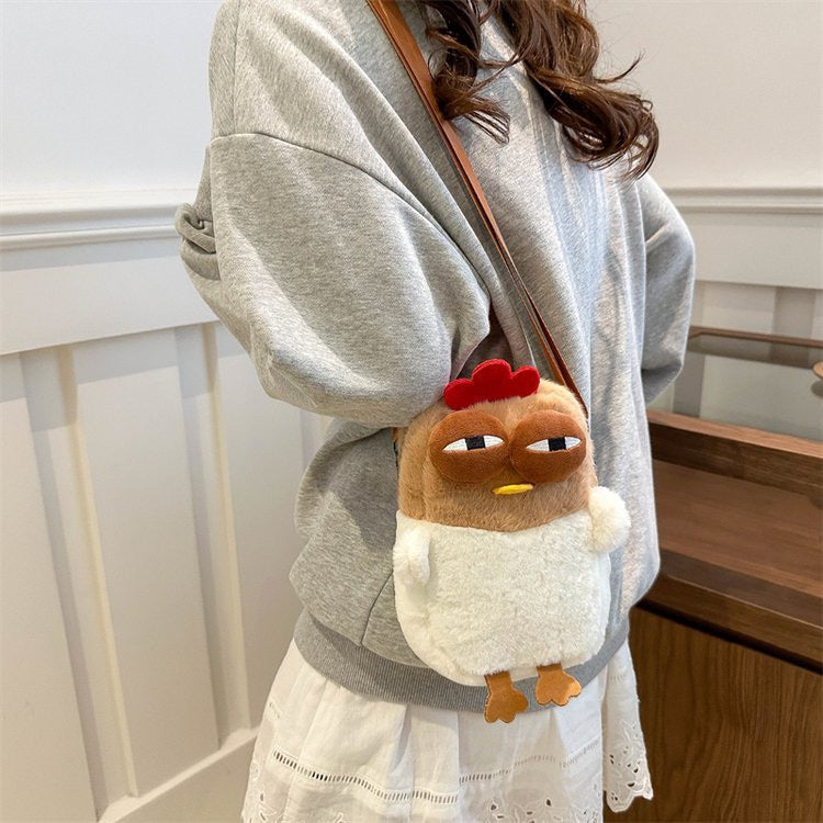 Cute Plush Chicken Crossbody Bag - Soft Faux Fur Mobile Phone Pouch - Quirky Cartoon Shoulder Purse for Girls & Teens - Novelty Gift - Image 2