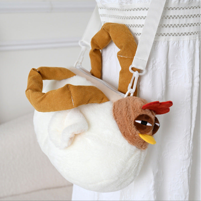 Funny Plush Chicken Handbag - Soft Fluffy Novelty Tote Bag with Leg Handles - Quirky Cartoon Gift for Kids & Teens (25cm) - Image 2