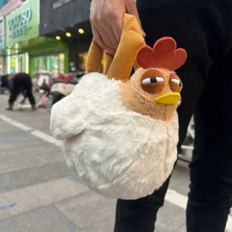 Funny Plush Chicken Handbag - Soft Fluffy Novelty Tote Bag with Leg Handles - Quirky Cartoon Gift for Kids & Teens (25cm) - Image 3