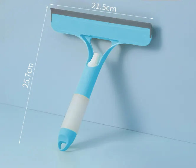 Blue 3-in-1 Window Squeegee with Built-in Spray Bottle - Dual Sided Sponge Glass Cleaner - Streak Free Tool for Shower Screens, Mirrors & Car Windows