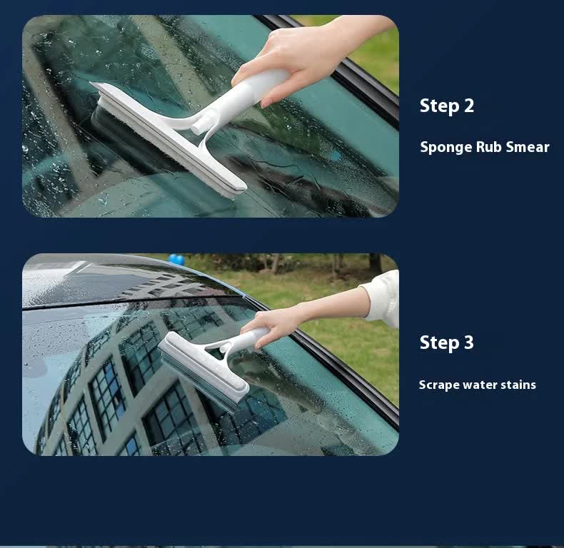 Yellow 3-in-1 Window Squeegee with Built-in Spray Bottle - Dual Sided Sponge Glass Cleaner - Streak Free Tool for Shower Screens, Mirrors & Car Windows - Image 8