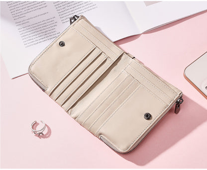 Genuine Leather Double Zipper Wallet - Beige RFID Blocking Bifold Card Holder - Vintage Cowhide Purse with Coin Pockets (13cm) - Image 3