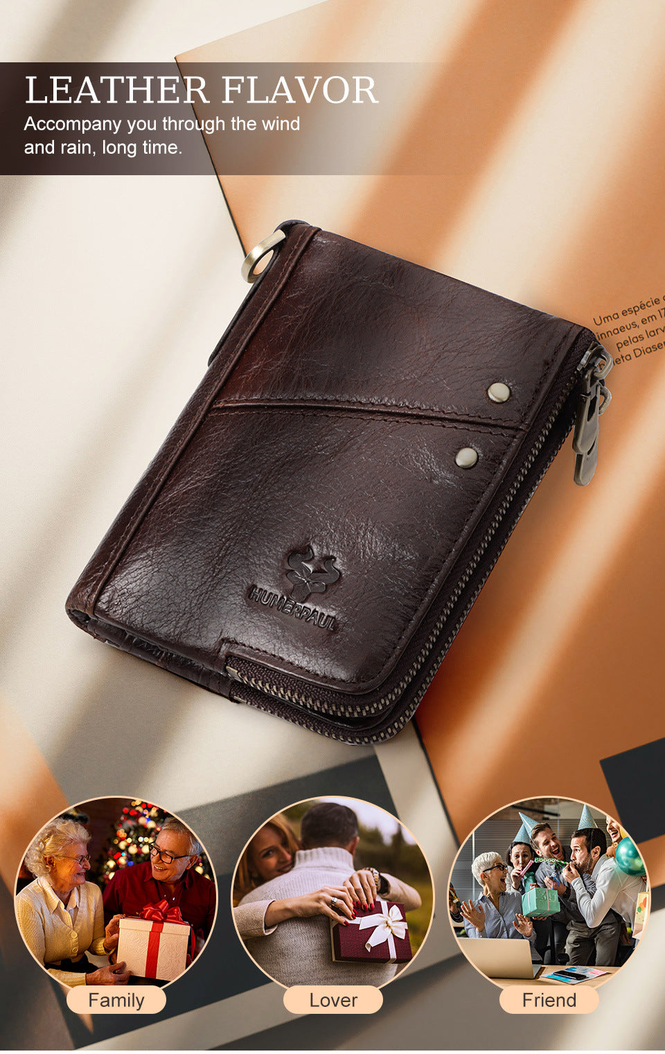Genuine Leather Double Zipper Wallet - Light Brown RFID Blocking Bifold Card Holder - Vintage Cowhide Purse with Coin Pockets (13cm) - Image 6