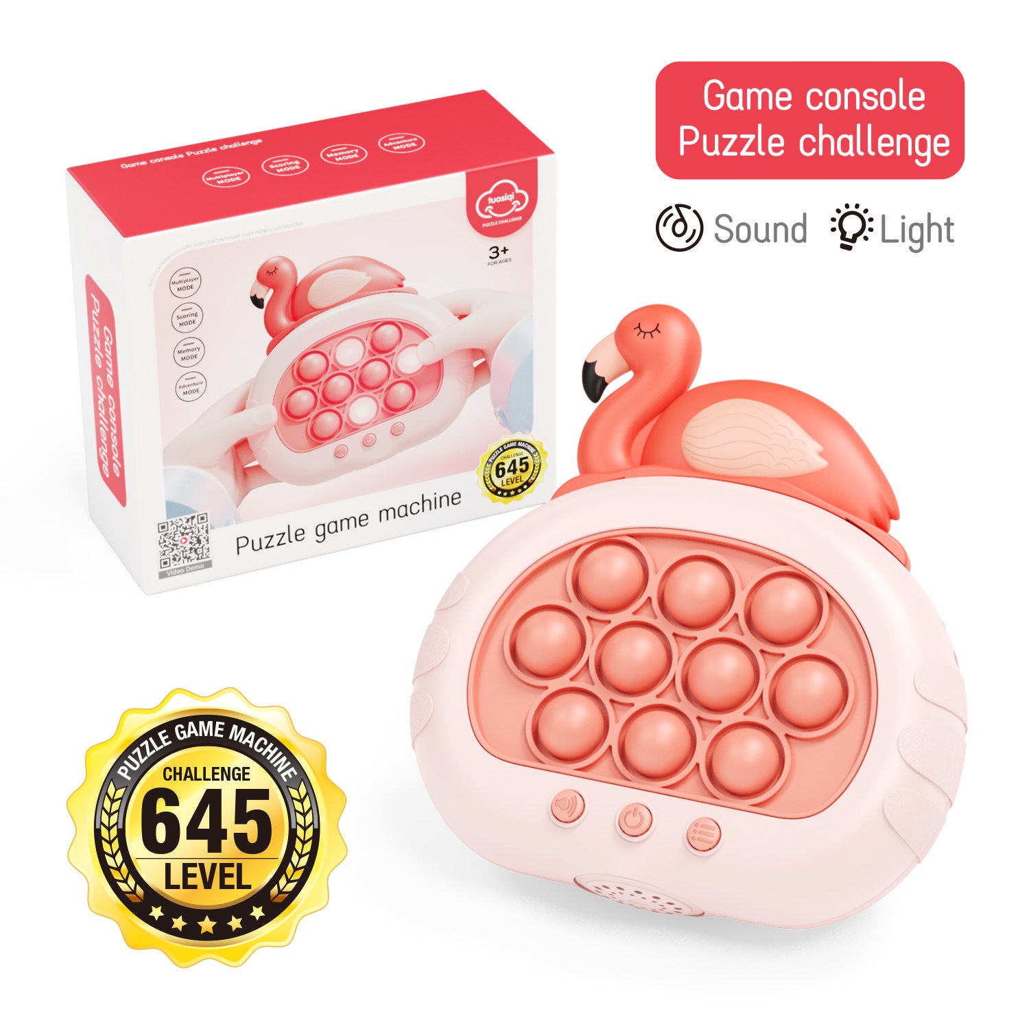 Electronic Fast Push Pop Game - Flamingo Fidget Console with Lights & Sound - 4 Modes Memory & Speed Challenge - Interactive Sensory Toy for Kids 3+ & Travel