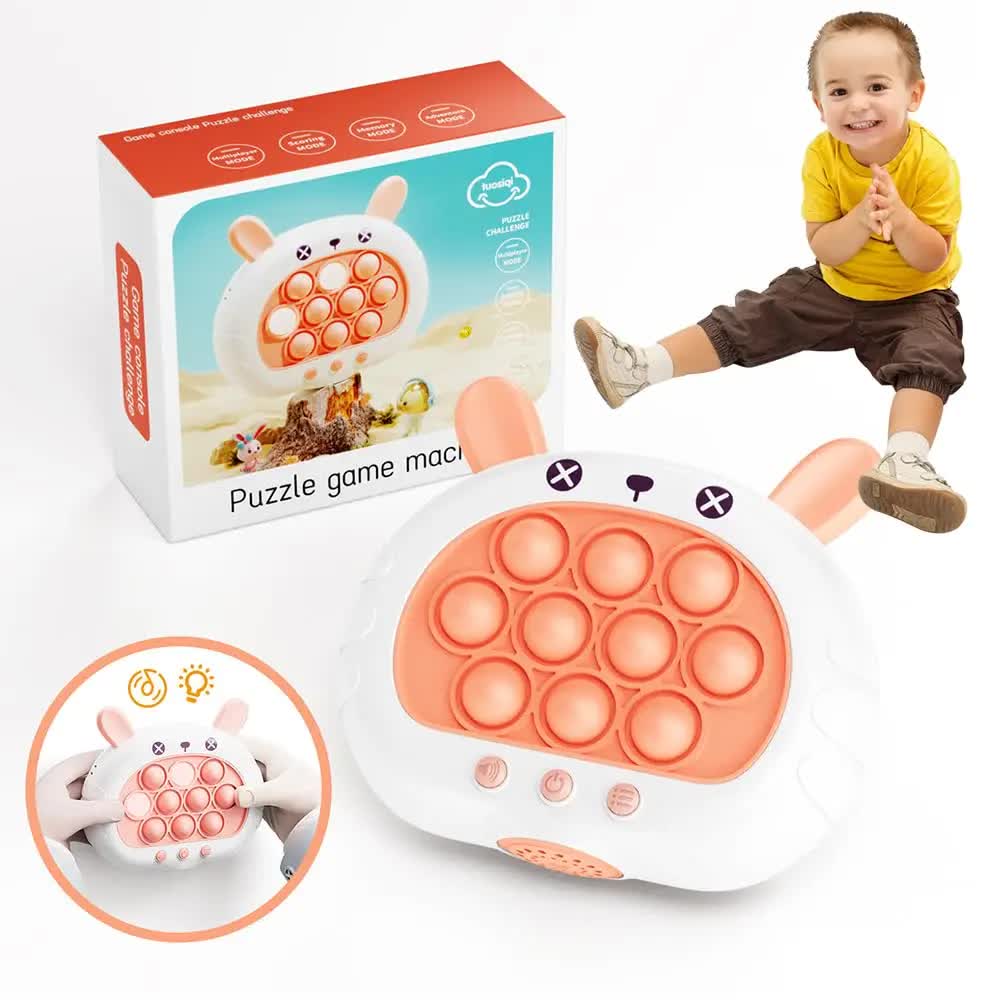 Electronic Fast Push Pop Game - Pink Rabbit Fidget Console with Lights & Sound - 4 Modes Memory & Speed Challenge - Interactive Sensory Toy for Kids 3+ & Travel - Image 3
