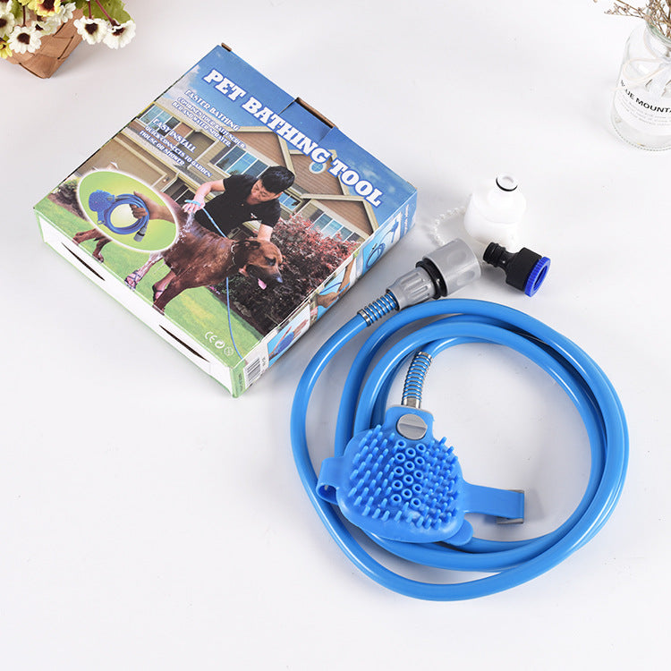 2-in-1 Pet Bathing Tool & Massager - Handheld Silicone Shower Sprayer Scrubber for Dogs & Cats - 2.2m Hose with Indoor & Outdoor Tap Adapters - Blue Grooming Kit - Image 2