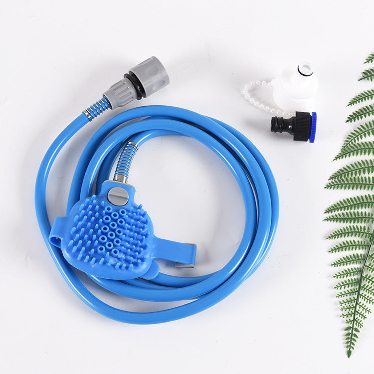 2-in-1 Pet Bathing Tool & Massager - Handheld Silicone Shower Sprayer Scrubber for Dogs & Cats - 2.2m Hose with Indoor & Outdoor Tap Adapters - Blue Grooming Kit - Image 3