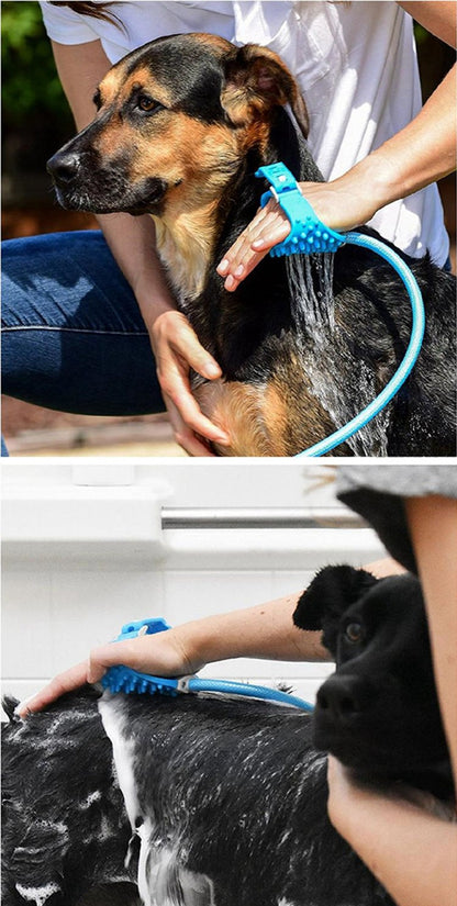 2-in-1 Pet Bathing Tool & Massager - Handheld Silicone Shower Sprayer Scrubber for Dogs & Cats - 2.2m Hose with Indoor & Outdoor Tap Adapters - Blue Grooming Kit - Image 9