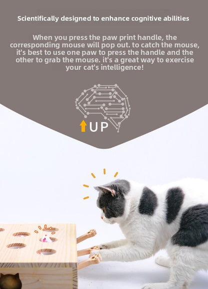 Interactive Wooden Cat Toy Whack-A-Mole Box - Solid Pine Cloud Puzzle with Pop-Up Cartoon Figures - Mental Enrichment & Bonding Game for Indoor Cats - Image 3