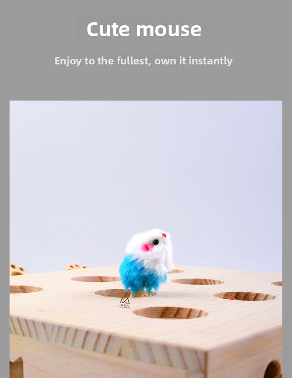 Interactive Wooden Cat Toy Whack-A-Mole Box - Solid Pine Cloud Puzzle with Pop-Up Cartoon Figures - Mental Enrichment & Bonding Game for Indoor Cats - Image 5