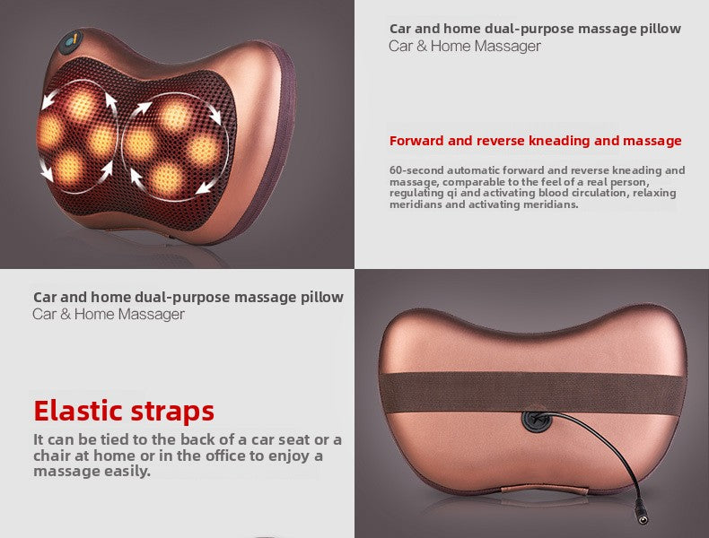Electric Shiatsu Massage Pillow with Heat - Deep Kneading Neck & Back Massager - Portable Car & Home Cushion for Muscle Relief - Brown - Image 4