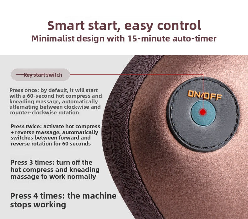 Electric Shiatsu Massage Pillow with Heat - Dual Button Deep Kneading Neck & Back Massager - Adjustable Speed & Direction Car Home Cushion - Brown - Image 5