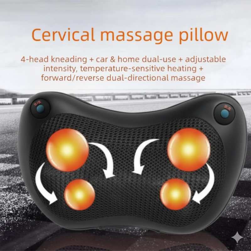 Electric Shiatsu Massage Pillow with Heat - Dual Button Deep Kneading Neck & Back Massager - Adjustable Speed & Direction Car Home Cushion - Black - Image 2