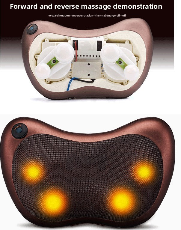 Cordless Rechargeable Shiatsu Massage Pillow - 8 Node Deep Kneading Neck & Back Massager with Heat - Wireless Portable Cushion for Home Car & Travel - Brown - Image 9