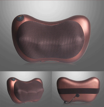 Cordless Rechargeable Shiatsu Massage Pillow - 8 Node Dual Button Neck & Back Massager with Heat - Wireless Deep Kneading Cushion for Car Home & Travel - Brown