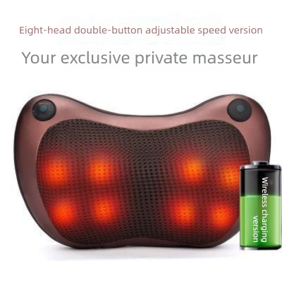 Cordless Rechargeable Shiatsu Massage Pillow - 8 Node Dual Button Neck & Back Massager with Heat - Wireless Deep Kneading Cushion for Car Home & Travel - Brown - Image 2