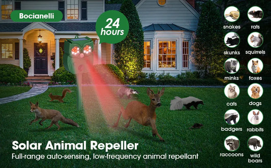 Solar Ultrasonic Animal Repeller - Owl Design with 14 LED Flashing Lights - Outdoor Motion Sensor Deterrent for Birds, Cats, Dogs & Rodents - 5 Adjustable Modes with USB Charging - Image 2