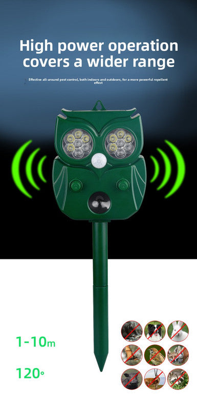 Solar Ultrasonic Animal Repeller - Owl Design with 14 LED Flashing Lights - Outdoor Motion Sensor Deterrent for Birds, Cats, Dogs & Rodents - 5 Adjustable Modes with USB Charging - Image 5