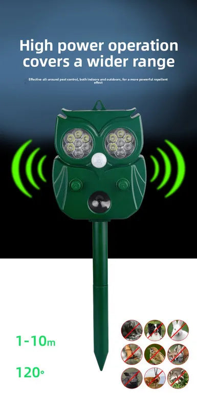 Solar Ultrasonic Animal Repeller - Owl Design with 14 LED Flashing Lights - Outdoor Motion Sensor Deterrent for Birds, Cats, Dogs & Rodents - 5 Adjustable Modes with USB Charging - Image 5