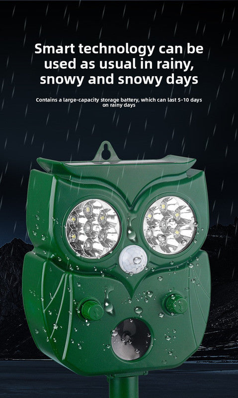 Solar Ultrasonic Animal Repeller - Owl Design with 14 LED Flashing Lights - Outdoor Motion Sensor Deterrent for Birds, Cats, Dogs & Rodents - 5 Adjustable Modes with USB Charging - Image 7