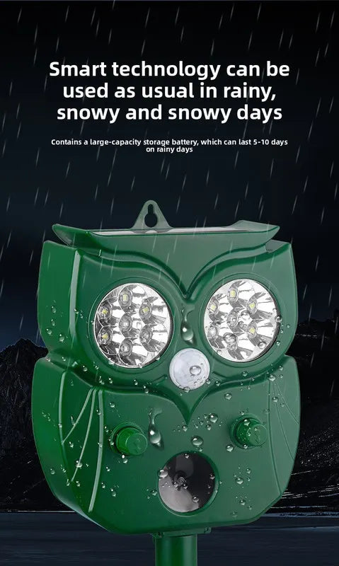 Solar Ultrasonic Animal Repeller - Owl Design with 14 LED Flashing Lights - Outdoor Motion Sensor Deterrent for Birds, Cats, Dogs & Rodents - 5 Adjustable Modes with USB Charging - Image 7