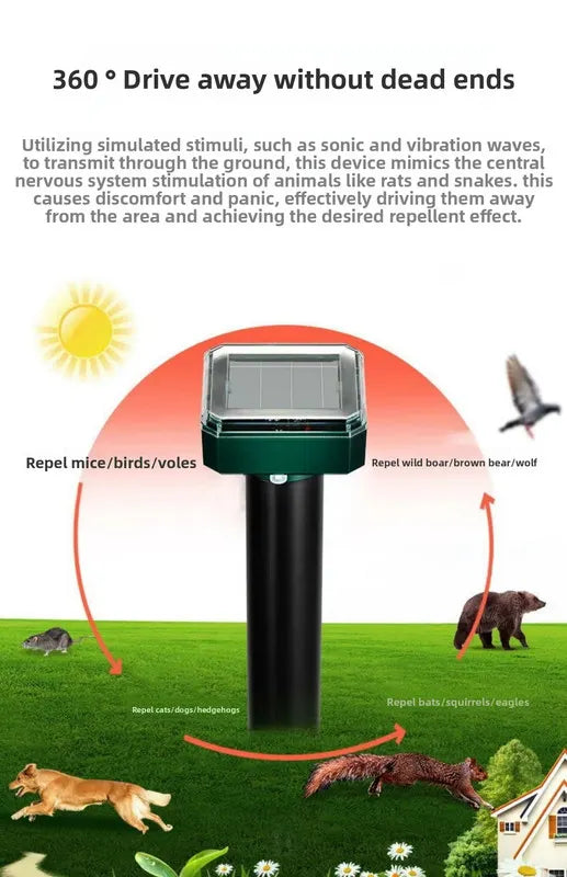 Solar-Powered Sonic Snake and Rodent Repeller Ground Stake - Outdoor Waterproof Ground Vibration Pest Deterrent Device - Ultrasonic Control for Moles, Voles, and House Mice - Garden Lawn Protection - Green Circular Top Model - Image 3