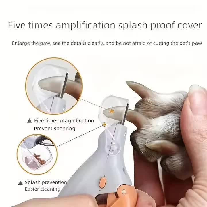 Illuminated Pet Nail Clippers with 5x Magnifier & LED Light - Professional Safety Claw Trimmer for Dogs & Cats - Non-Slip ABS Handle with Nail Catcher - Grey - Image 3