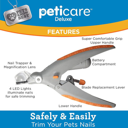 Illuminated Pet Nail Clippers with LED Light & Magnifier - Safety Claw Trimmer for Dogs & Cats - Lightweight Plastic Handle - Grey/Orange in Retail Box - Image 3