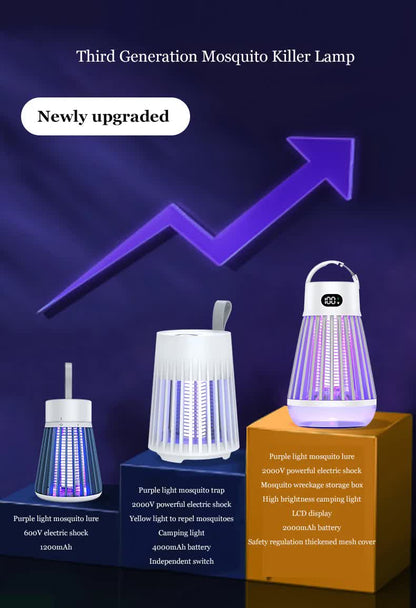 2-in-1 Rechargeable Mosquito Zapper & Camping Lantern - 2000V Electric Insect Killer with Smart Digital Display - 2000mAh Battery Portable Bug Trap for Outdoor Tent Patio & Home - IPX5 Waterproof - White - Image 2