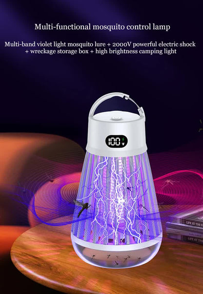2-in-1 Rechargeable Mosquito Zapper & Camping Lantern - 2000V Electric Insect Killer with Smart Digital Display - 2000mAh Battery Portable Bug Trap for Outdoor Tent Patio & Home - IPX5 Waterproof - White - Image 3