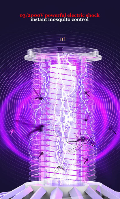 2-in-1 Rechargeable Mosquito Zapper & Camping Lantern - 2000V Electric Insect Killer with Smart Digital Display - 2000mAh Battery Portable Bug Trap for Outdoor Tent Patio & Home - IPX5 Waterproof - White - Image 6