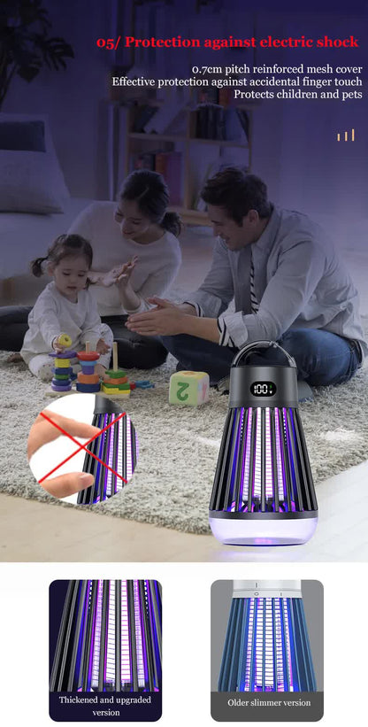 2-in-1 Rechargeable Mosquito Zapper & Camping Lantern - 2000V Electric Insect Killer with Smart Digital Display - 2000mAh Battery Portable Bug Trap for Outdoor Tent Patio & Home - IPX5 Waterproof - White - Image 8