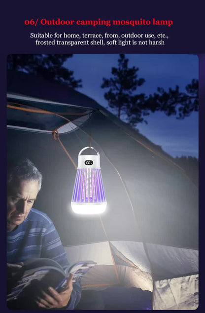 2-in-1 Rechargeable Mosquito Zapper & Camping Lantern - 2000V Electric Insect Killer with Smart Digital Display - 2000mAh Battery Portable Bug Trap for Outdoor Tent Patio & Home - IPX5 Waterproof - White - Image 9