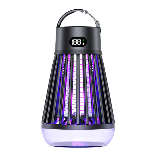 2-in-1 Rechargeable Mosquito Zapper & Camping Lantern - 2000V Electric Insect Killer with Smart Digital Display - 2000mAh Battery Portable Bug Trap for Outdoor Tent Patio & Home - IPX5 Waterproof - Black