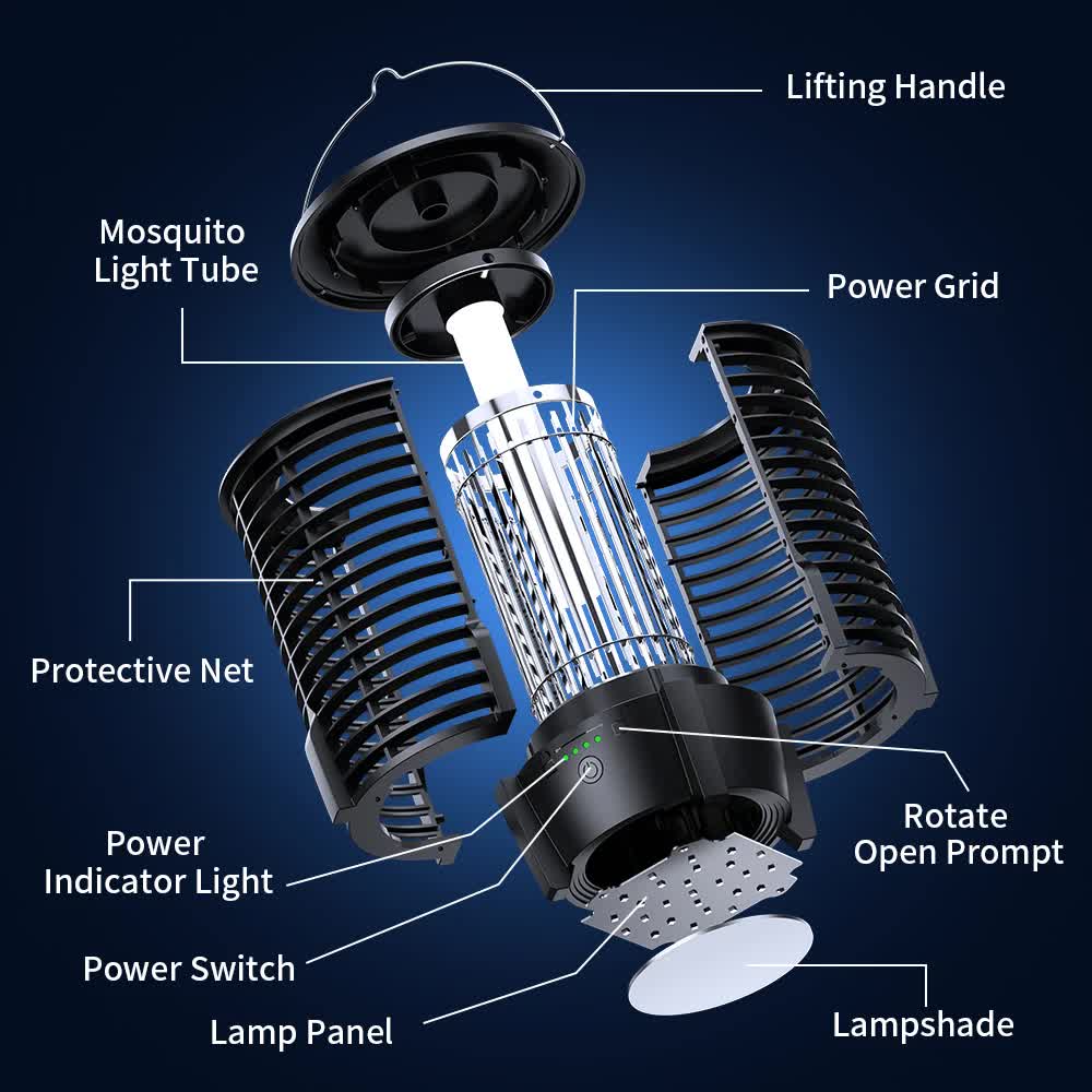 2-in-1 Rechargeable Mosquito Zapper & Camping Lantern - 3600mAh Battery - 2000V Electric Insect Killer with Bionic Trap Technology - Waterproof Outdoor Bug Trap - Black - Image 2