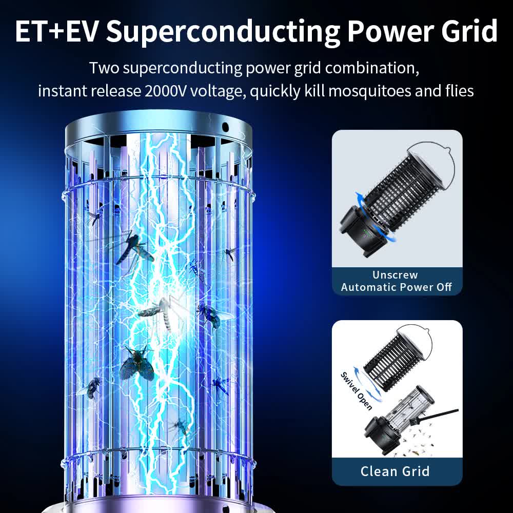 2-in-1 Rechargeable Mosquito Zapper & Camping Lantern - 3600mAh Battery - 2000V Electric Insect Killer with Bionic Trap Technology - Waterproof Outdoor Bug Trap - Black - Image 6