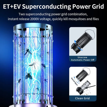 2-in-1 Rechargeable Mosquito Zapper & Camping Lantern - 3600mAh Battery - 2000V Electric Insect Killer with Bionic Trap Technology - Waterproof Outdoor Bug Trap - Black - Image 6