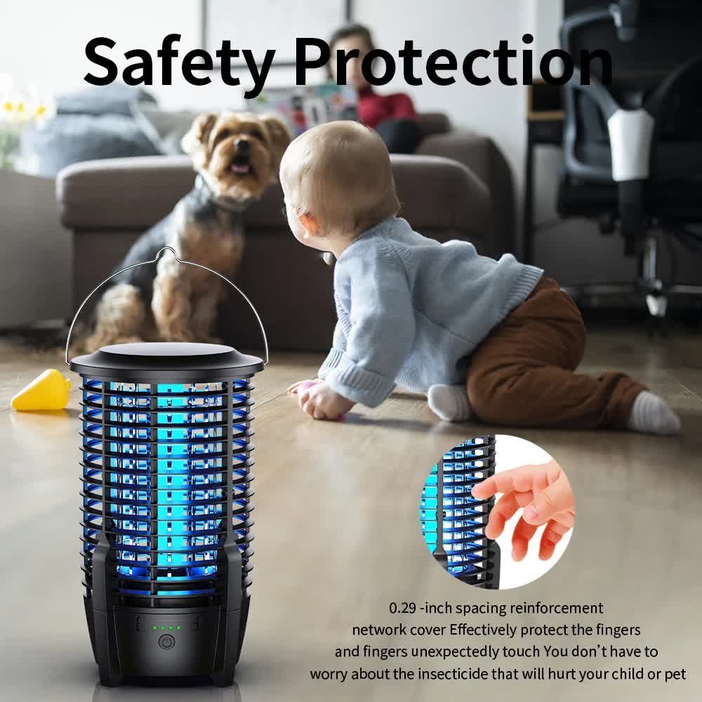 2-in-1 Rechargeable Mosquito Zapper & Camping Lantern - 3600mAh Battery - 2000V Electric Insect Killer with Bionic Trap Technology - Waterproof Outdoor Bug Trap - Black - Image 8