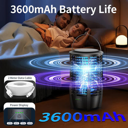 2-in-1 Rechargeable Mosquito Zapper & Camping Lantern - 3600mAh Battery - 2000V Electric Insect Killer with Bionic Trap Technology - Waterproof Outdoor Bug Trap - Black - Image 9