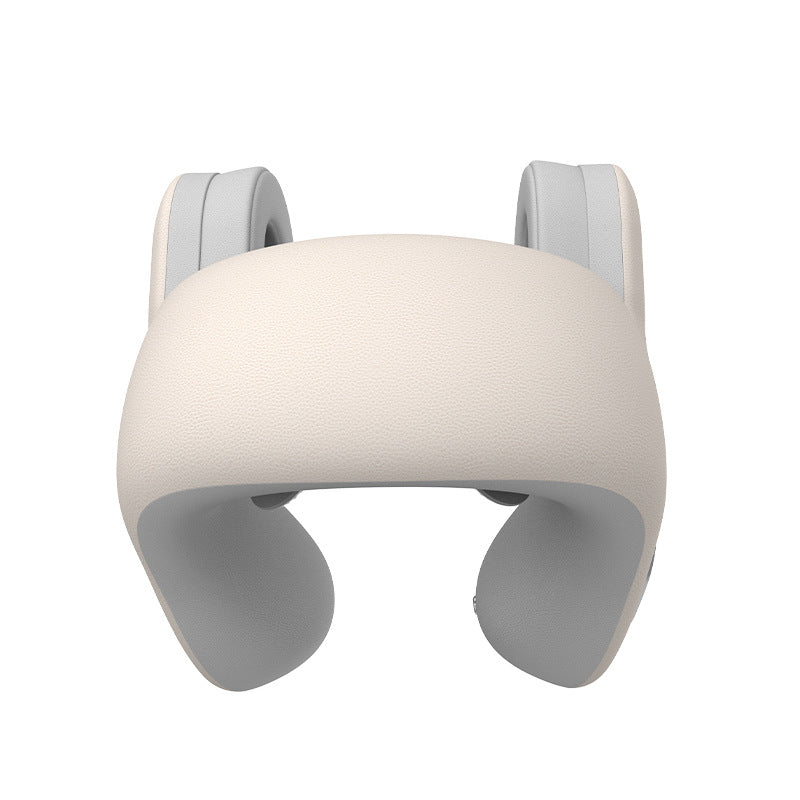Smart 4-in-1 Travel Neck Pillow with ANC Headphones - Heated Vibration Massage & Bluetooth Audio - Memory Foam Support for Planes & Home - Beige - Image 3