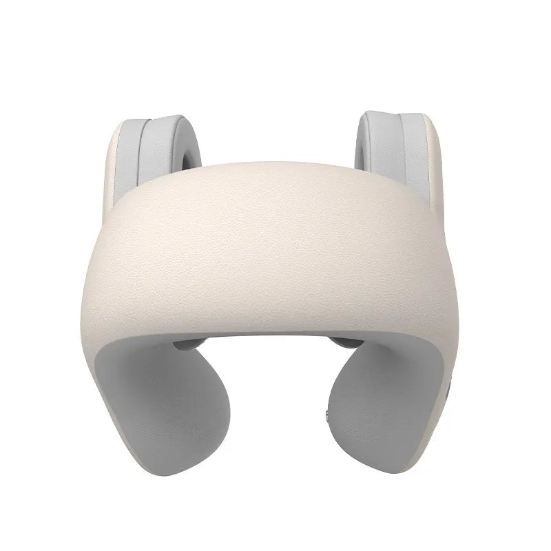 Smart 4-in-1 Travel Neck Pillow with ANC Headphones - Heated Vibration Massage & Bluetooth Audio - Memory Foam Support for Planes & Home - Beige - Image 3