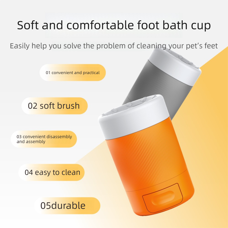 Portable Dog Paw Washer Cup - 360 Degree Muddy Foot Cleaner with Soft Bristles - Gentle Grooming Tool for Cats & Small to Medium Dogs - Orange - Image 2
