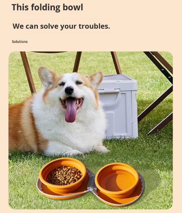 Portable Silicone Double Pet Bowl - Collapsible Travel Dog Feeder for Food & Water - 2 x 450ml Capacity with Zipper Case - Brown & Pink - Image 6