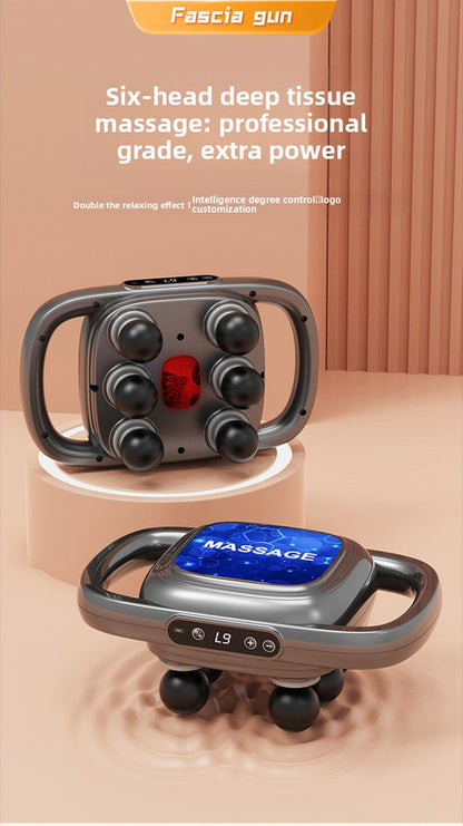 6-Head Deep Tissue Percussion Massager - Cordless Electric Muscle Gun with Red Light Therapy - 9 Speed Dual Handle Body Relaxer for Back & Legs - Starry Grey - Image 2