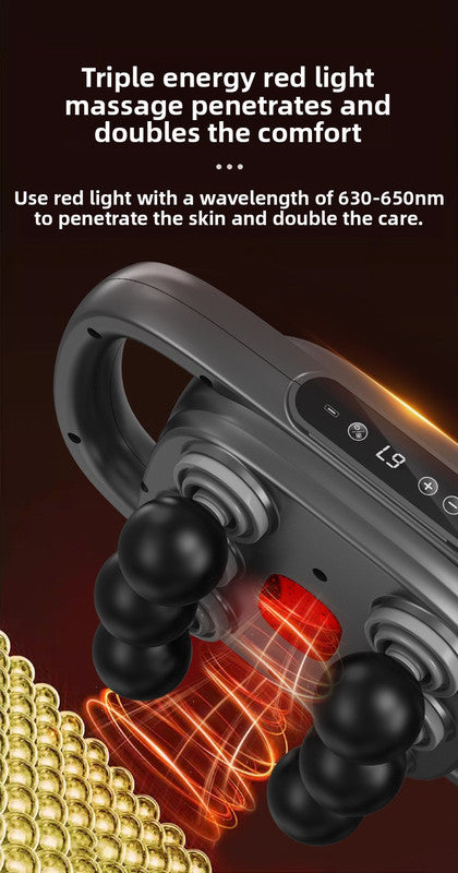 6-Head Deep Tissue Percussion Massager - Cordless Electric Muscle Gun with Red Light Therapy - 9 Speed Dual Handle Body Relaxer for Back & Legs - Ivory White - Image 6
